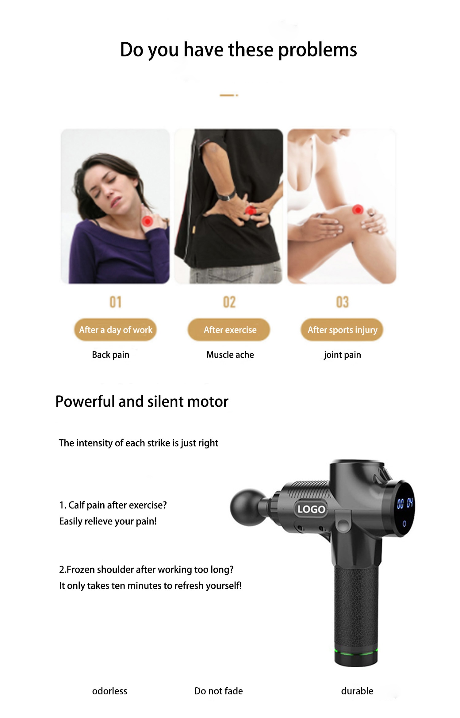 Silent Vibration Massage Gun Rechargeable Touch Screen Massager Speed Change Gear Deep Muscle Relaxation Fitness Equipment