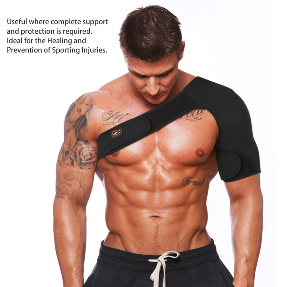 Adjustable Breathable Gym Sports Care Single Shoulder Support Back Brace Guard Strap Wrap Belt Band Pads Black Bandage Men/Women