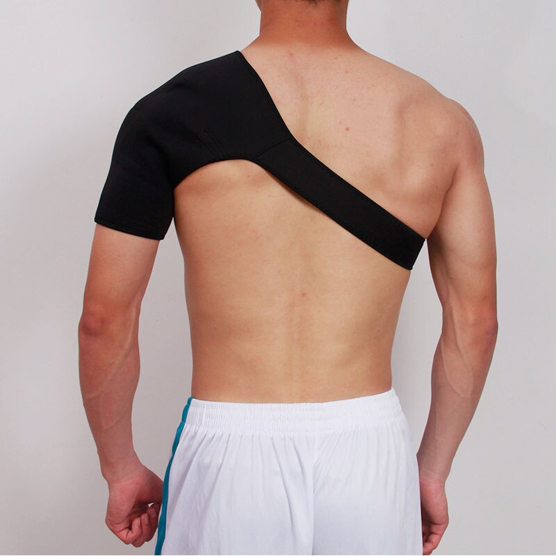 SPOSAFE Adjustable Gym Sports Care Single Shoulder Support Back Brace Guard Strap Wrap Belt Band Pads Black Bandage Men & Women