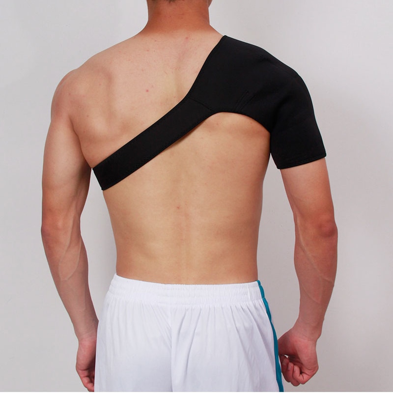 SPOSAFE Adjustable Gym Sports Care Single Shoulder Support Back Brace Guard Strap Wrap Belt Band Pads Black Bandage Men & Women