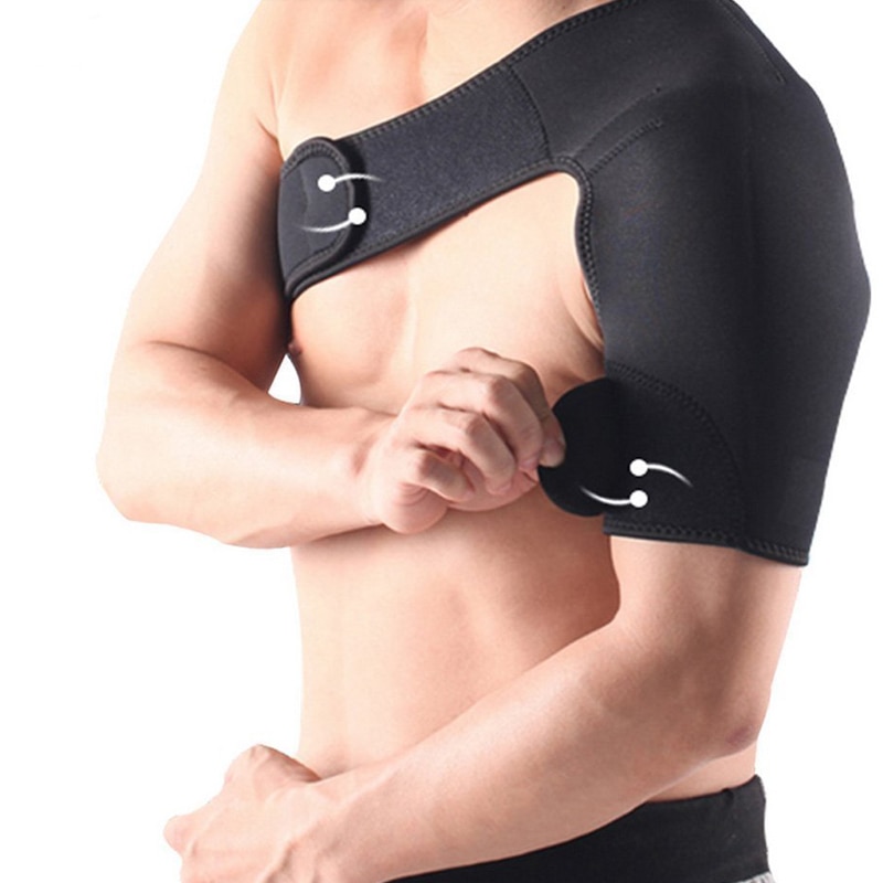 SPOSAFE Adjustable Gym Sports Care Single Shoulder Support Back Brace Guard Strap Wrap Belt Band Pads Black Bandage Men & Women