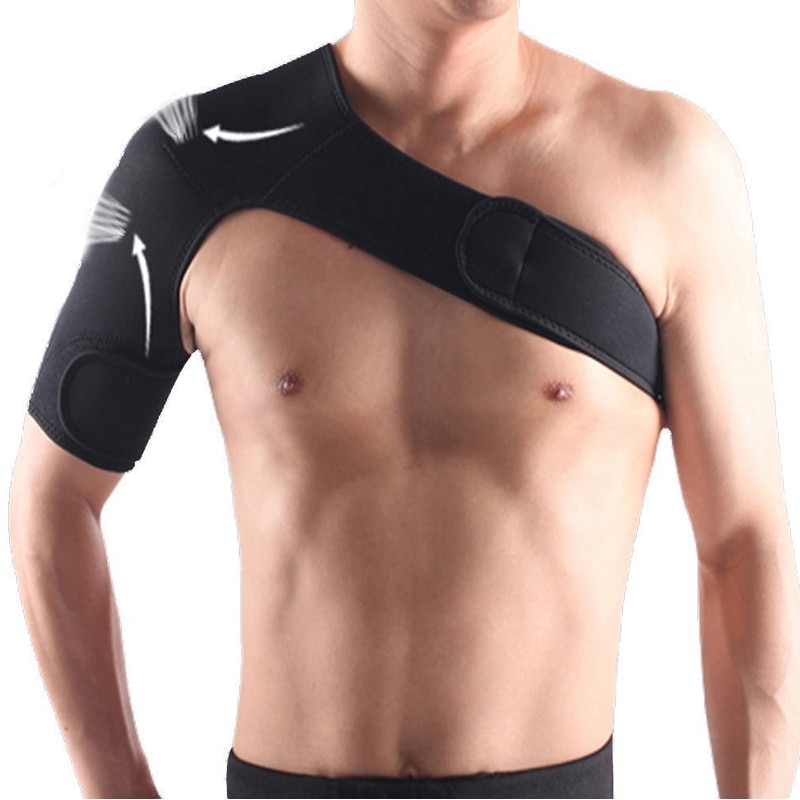 SPOSAFE Adjustable Gym Sports Care Single Shoulder Support Back Brace Guard Strap Wrap Belt Band Pads Black Bandage Men & Women