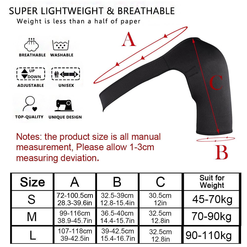 SPOSAFE Adjustable Gym Sports Care Single Shoulder Support Back Brace Guard Strap Wrap Belt Band Pads Black Bandage Men & Women