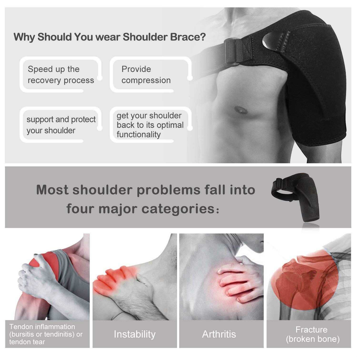 Shoulder Brace with Pressure Pad  Neoprene Shoulder Support Shoulder Pain Ice Pack Shoulder Compression Sleeve