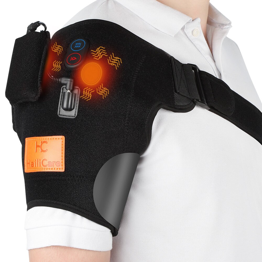 Electric Heat Therapy Shoulder Brace Adjustable Back Support Belt Vibrator Pain Relief Massager Shoulders Rehabilitation Wrap