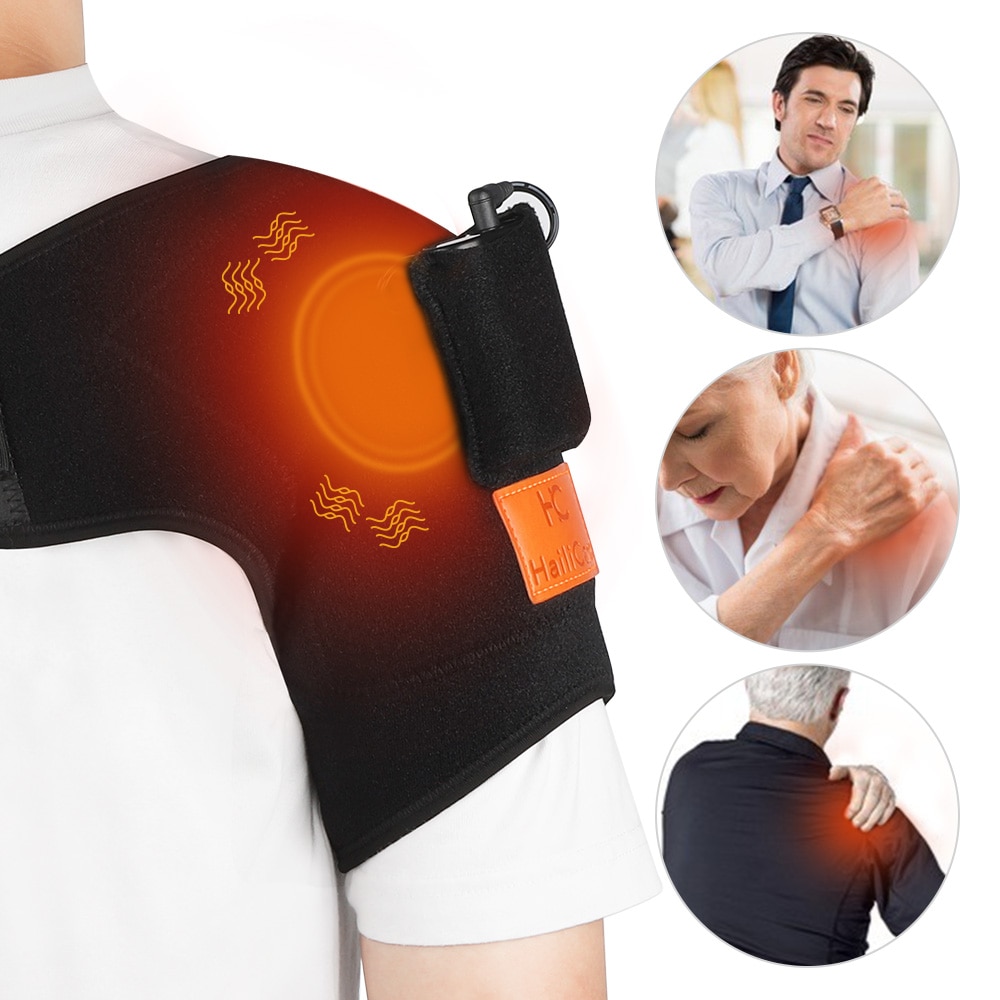 Electric Heat Therapy Shoulder Brace Adjustable Back Support Belt Vibrator Pain Relief Massager Shoulders Rehabilitation Wrap