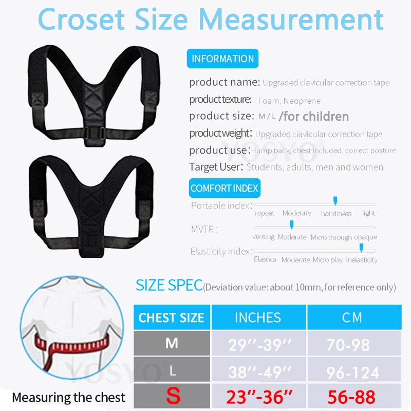 YOSYO Brace Support Belt Adjustable Back Posture Corrector Clavicle Spine Back Shoulder Lumbar Posture Correction