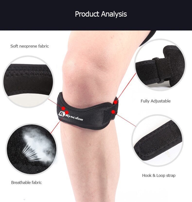 One Piece Adjustable Patella Knee Strap Brace Support Pad Pain Relief Band Stabilizer Hiking Soccer Basketball Volleyball Squats