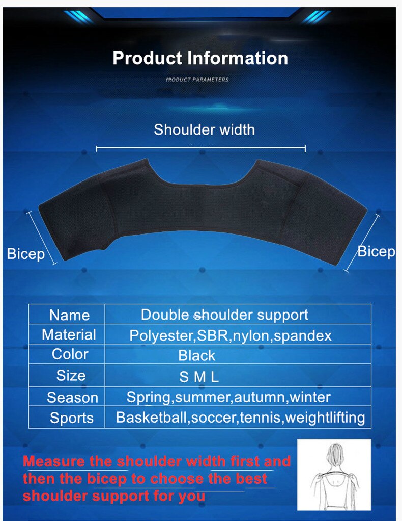 Double Shoulder Support Sports Back Shoulder Brace Protector Strap Breathable Shoulder Pad Wrap Belt Band for Pain Relief Gym